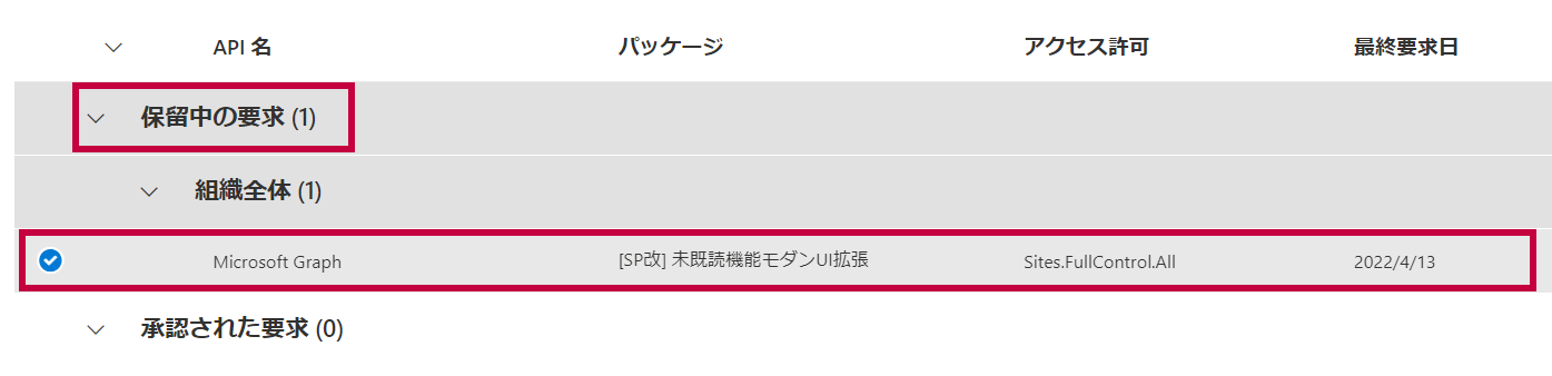 保留中の要求